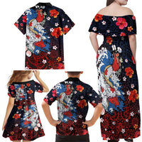 Hawaiian and Japanese Together Family Matching Off Shoulder Maxi Dress and Hawaiian Shirt Hibiscus and Koi Fish Polynesian Pattern Colorful Style LT03 - Polynesian Pride