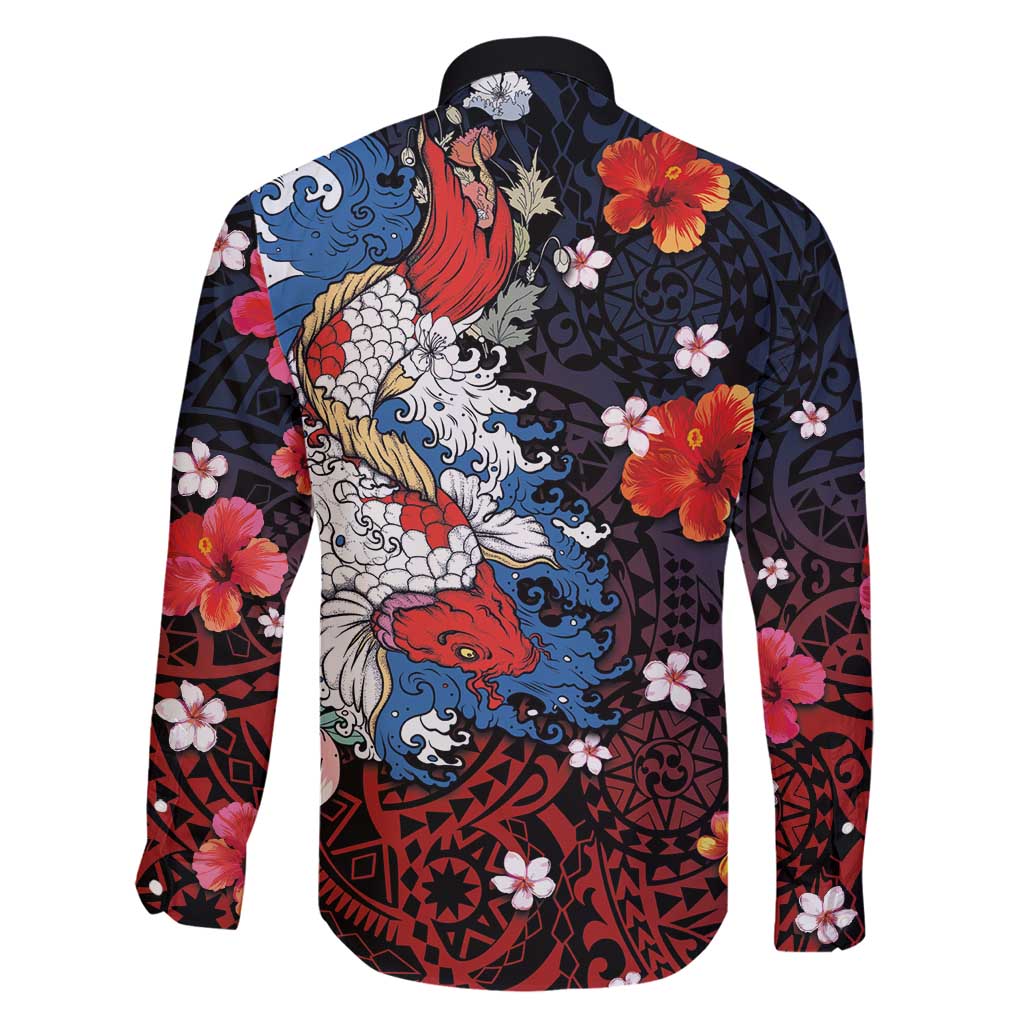 Hawaiian and Japanese Together Family Matching Off Shoulder Maxi Dress and Hawaiian Shirt Hibiscus and Koi Fish Polynesian Pattern Colorful Style LT03 - Polynesian Pride