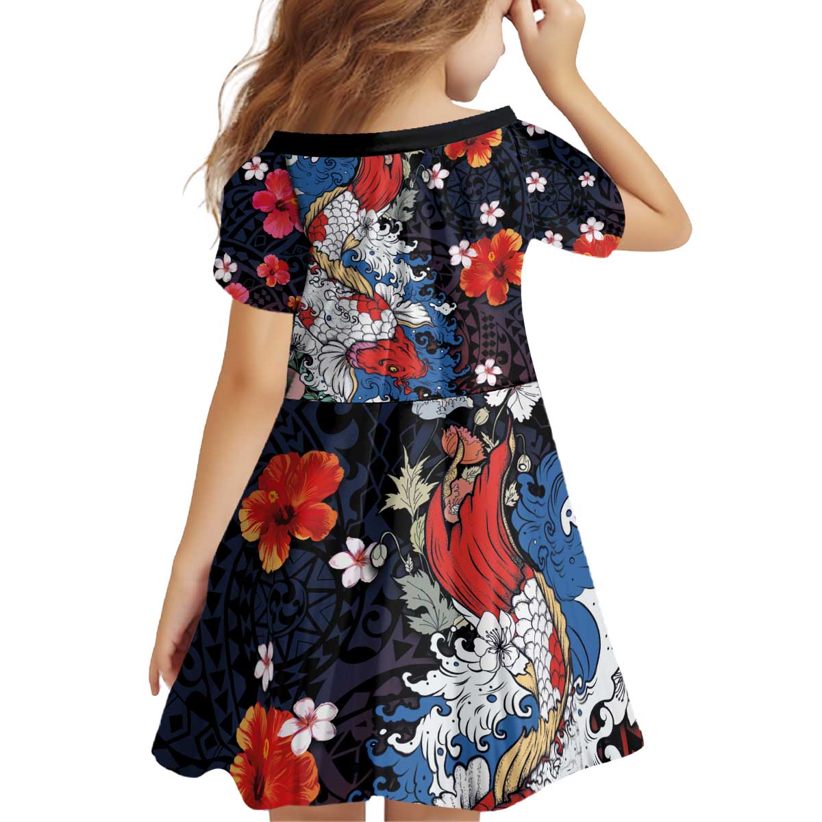 Hawaiian and Japanese Together Family Matching Off Shoulder Short Dress and Hawaiian Shirt Hibiscus and Koi Fish Polynesian Pattern Colorful Style LT03 - Polynesian Pride
