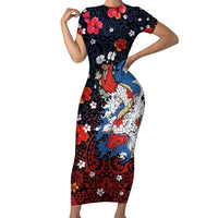 Hawaiian and Japanese Together Family Matching Short Sleeve Bodycon Dress and Hawaiian Shirt Hibiscus and Koi Fish Polynesian Pattern Colorful Style LT03 Mom's Dress Red - Polynesian Pride