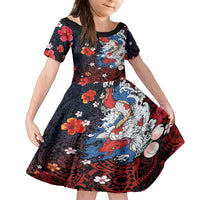 Hawaiian and Japanese Together Family Matching Summer Maxi Dress and Hawaiian Shirt Hibiscus and Koi Fish Polynesian Pattern Colorful Style LT03 Daughter's Dress Red - Polynesian Pride