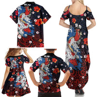 Hawaiian and Japanese Together Family Matching Summer Maxi Dress and Hawaiian Shirt Hibiscus and Koi Fish Polynesian Pattern Colorful Style LT03 - Polynesian Pride