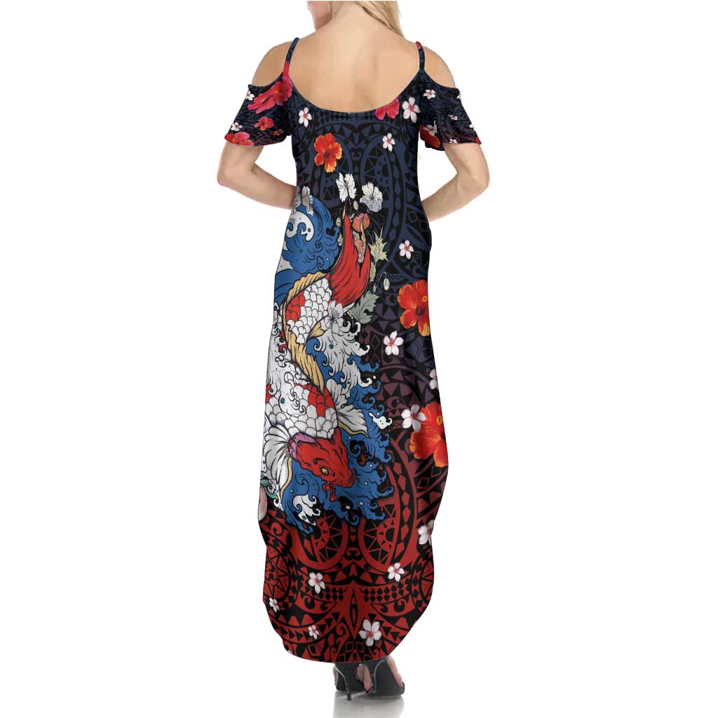 Hawaiian and Japanese Together Family Matching Summer Maxi Dress and Hawaiian Shirt Hibiscus and Koi Fish Polynesian Pattern Colorful Style LT03 - Polynesian Pride
