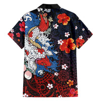 Hawaiian and Japanese Together Family Matching Tank Maxi Dress and Hawaiian Shirt Hibiscus and Koi Fish Polynesian Pattern Colorful Style LT03 - Polynesian Pride