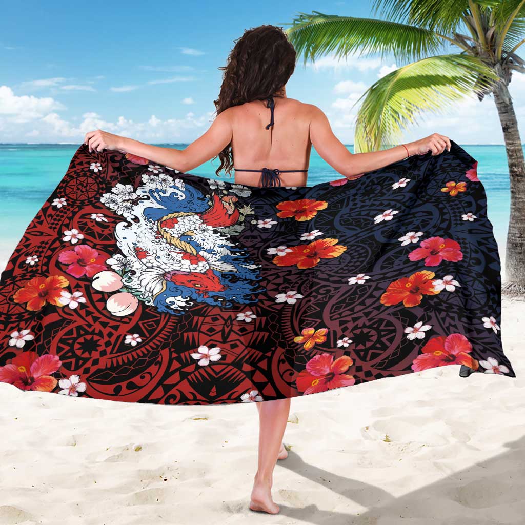 Hawaiian and Japanese Together Sarong Hibiscus and Koi Fish Polynesian Pattern Colorful Style LT03 - Polynesian Pride