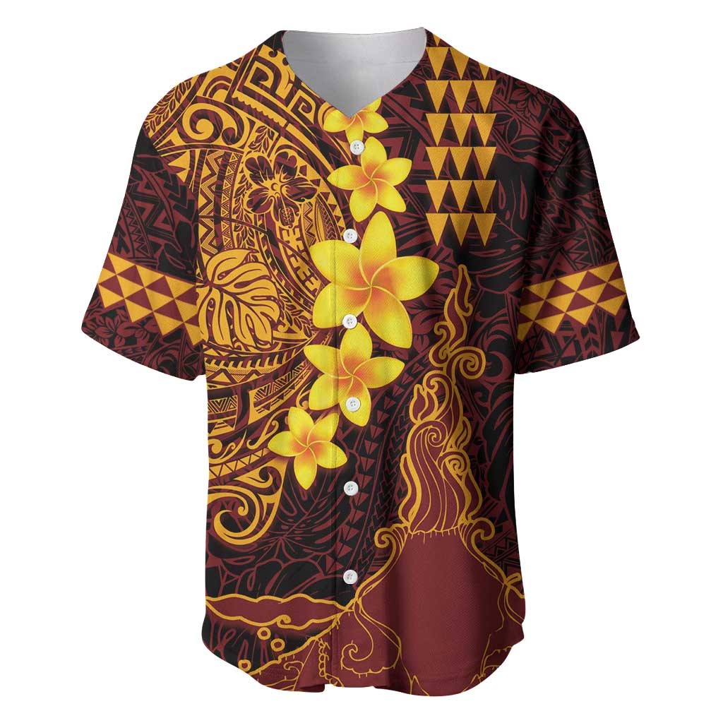 Hawaii Volcano Baseball Jersey Polynesian and Kakau Pattern LT03 Red - Polynesian Pride