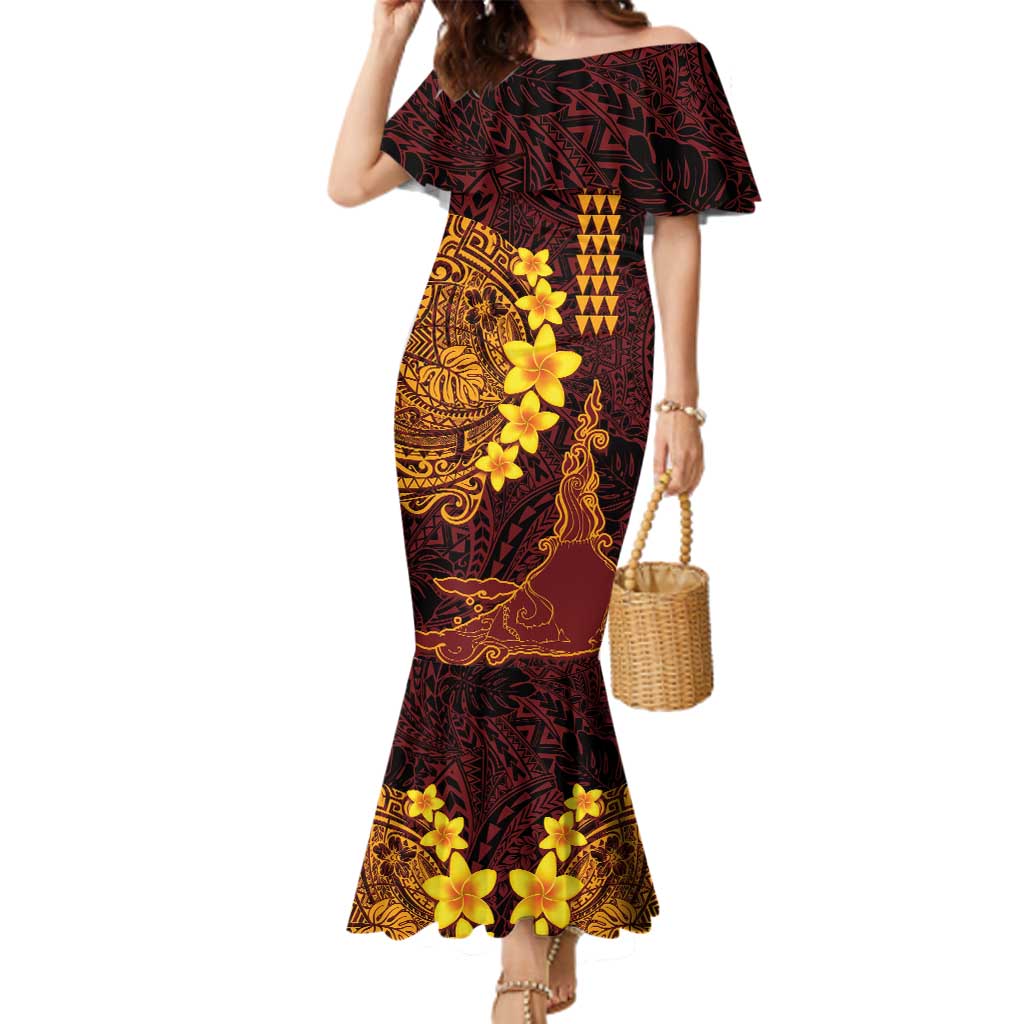 Hawaii Volcano Family Matching Mermaid Dress and Hawaiian Shirt Polynesian and Kakau Pattern