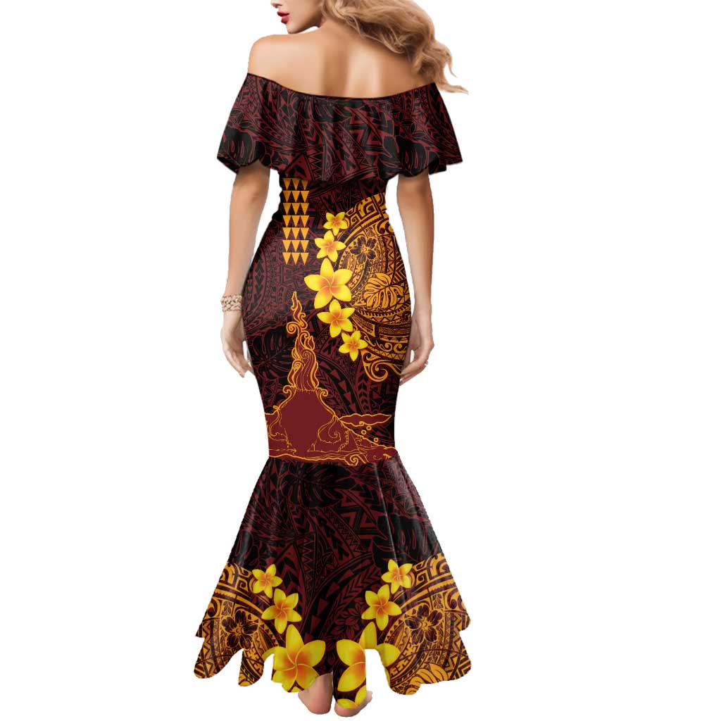 Hawaii Volcano Family Matching Mermaid Dress and Hawaiian Shirt Polynesian and Kakau Pattern