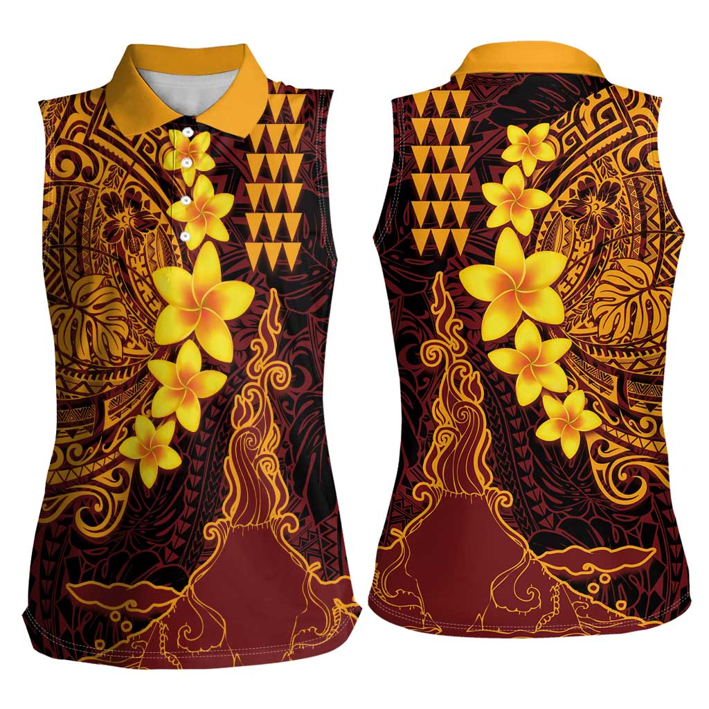 Hawaii Volcano Women Sleeveless Polo Shirt Polynesian and Kakau Pattern