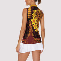 Hawaii Volcano Women Sleeveless Polo Shirt Polynesian and Kakau Pattern
