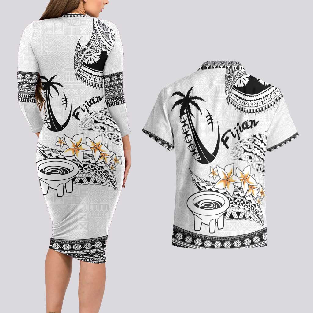 Fijian Traditional Culture Couples Matching Long Sleeve Bodycon Dress and Hawaiian Shirt Tapa Tribal Tattoos LT03 - Polynesian Pride