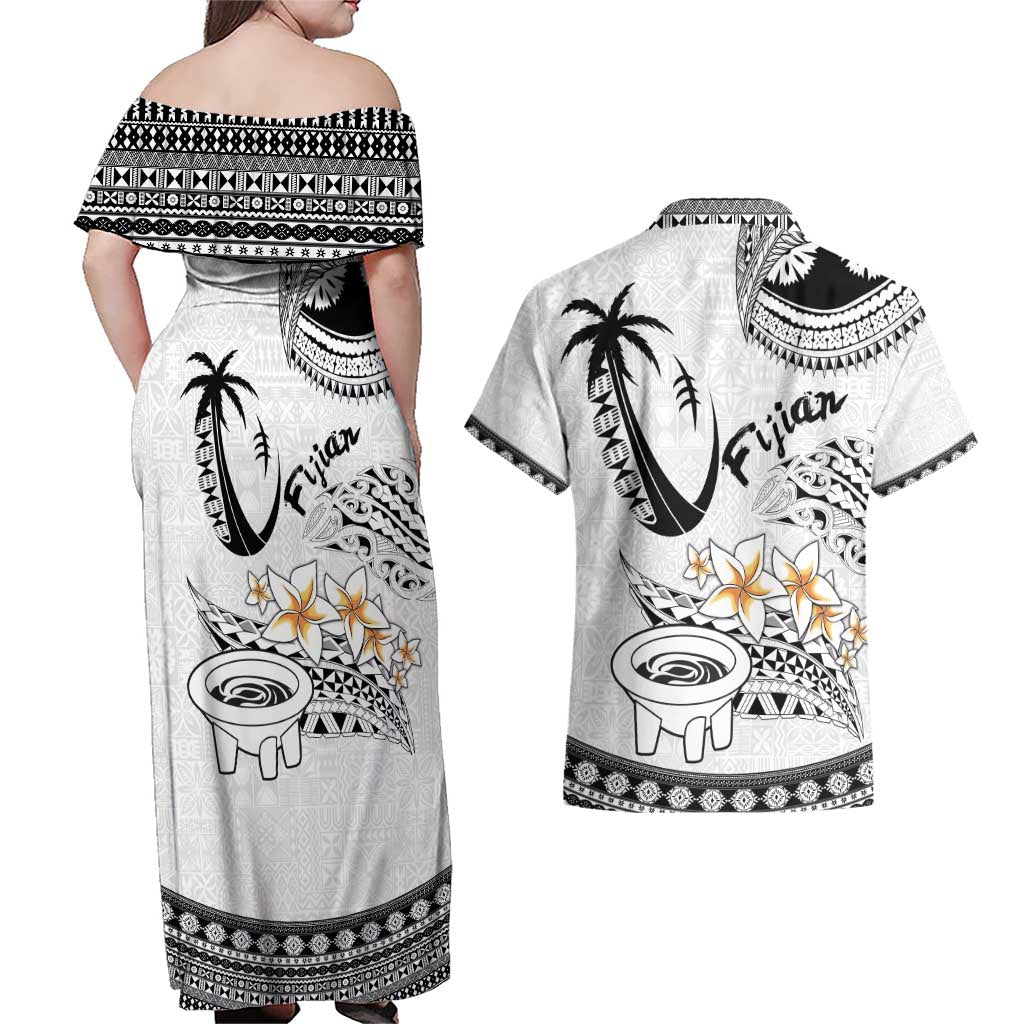 Fijian Traditional Culture Couples Matching Off Shoulder Maxi Dress and Hawaiian Shirt Tapa Tribal Tattoos LT03 - Polynesian Pride