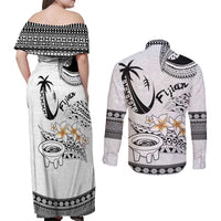 Fijian Traditional Culture Couples Matching Off Shoulder Maxi Dress and Long Sleeve Button Shirt Tapa Tribal Tattoos LT03 - Polynesian Pride
