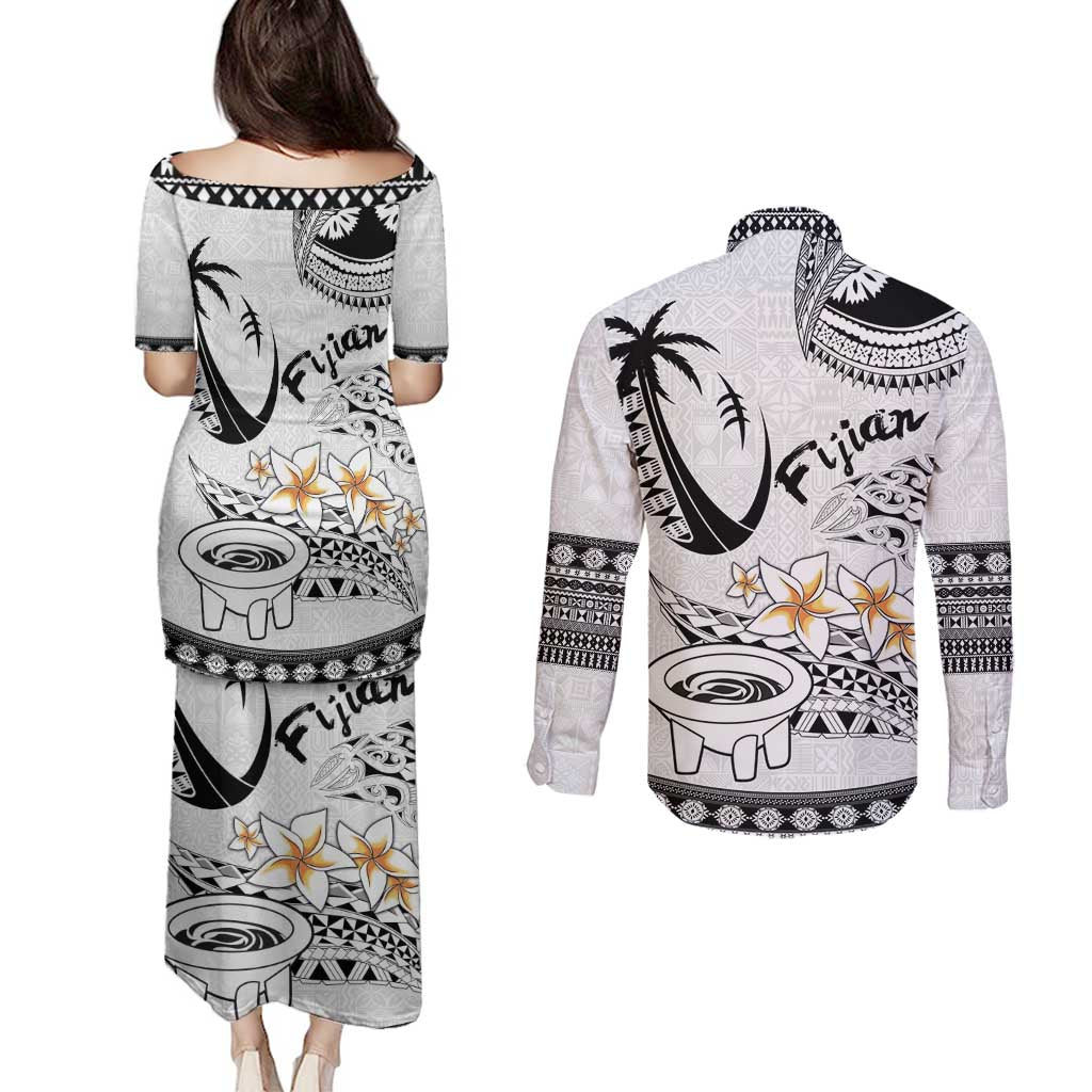 Fijian Traditional Culture Couples Matching Puletasi and Long Sleeve Button Shirt Tapa Tribal Tattoos - Polynesian Pride