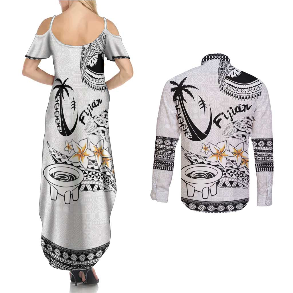 Fijian Traditional Culture Couples Matching Summer Maxi Dress and Long Sleeve Button Shirt Tapa Tribal Tattoos LT03 - Polynesian Pride