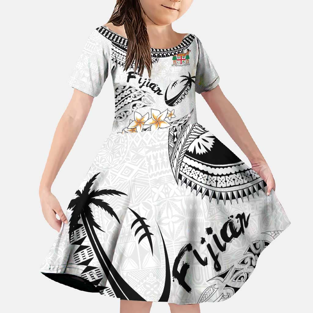 Fijian Traditional Culture Family Matching Mermaid Dress and Hawaiian Shirt Tapa Tribal Tattoos LT03 Daughter's Dress White - Polynesian Pride