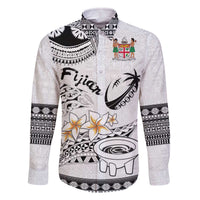 Fijian Traditional Culture Family Matching Off The Shoulder Long Sleeve Dress and Hawaiian Shirt Tapa Tribal Tattoos LT03 Dad's Shirt - Long Sleeve White - Polynesian Pride
