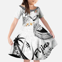 Fijian Traditional Culture Family Matching Off Shoulder Maxi Dress and Hawaiian Shirt Tapa Tribal Tattoos LT03 Daughter's Dress White - Polynesian Pride
