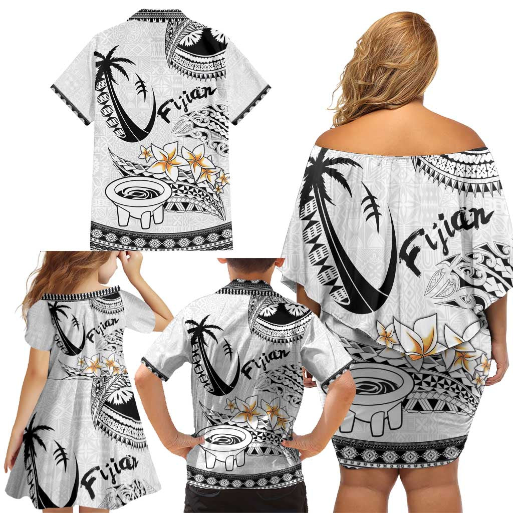 Fijian Traditional Culture Family Matching Off Shoulder Short Dress and Hawaiian Shirt Tapa Tribal Tattoos LT03 - Polynesian Pride