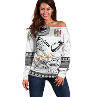 Fijian Traditional Culture Off Shoulder Sweater Tapa Tribal Tattoos - Polynesian Pride
