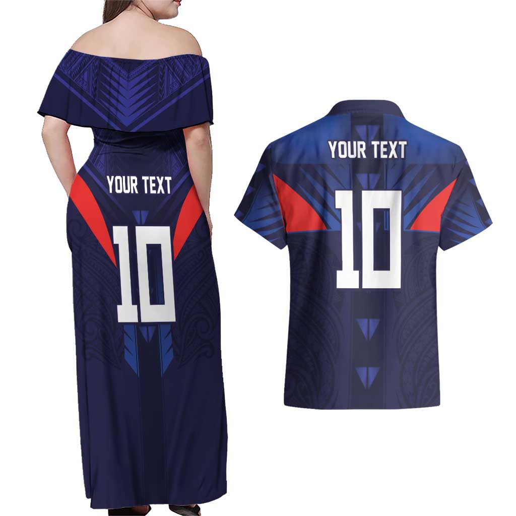 Custom Rugby Samoa Couples Matching Off Shoulder Maxi Dress and Hawaiian Shirt Siva Tau Spirit Sporty Vibes LT03 - Polynesian Pride