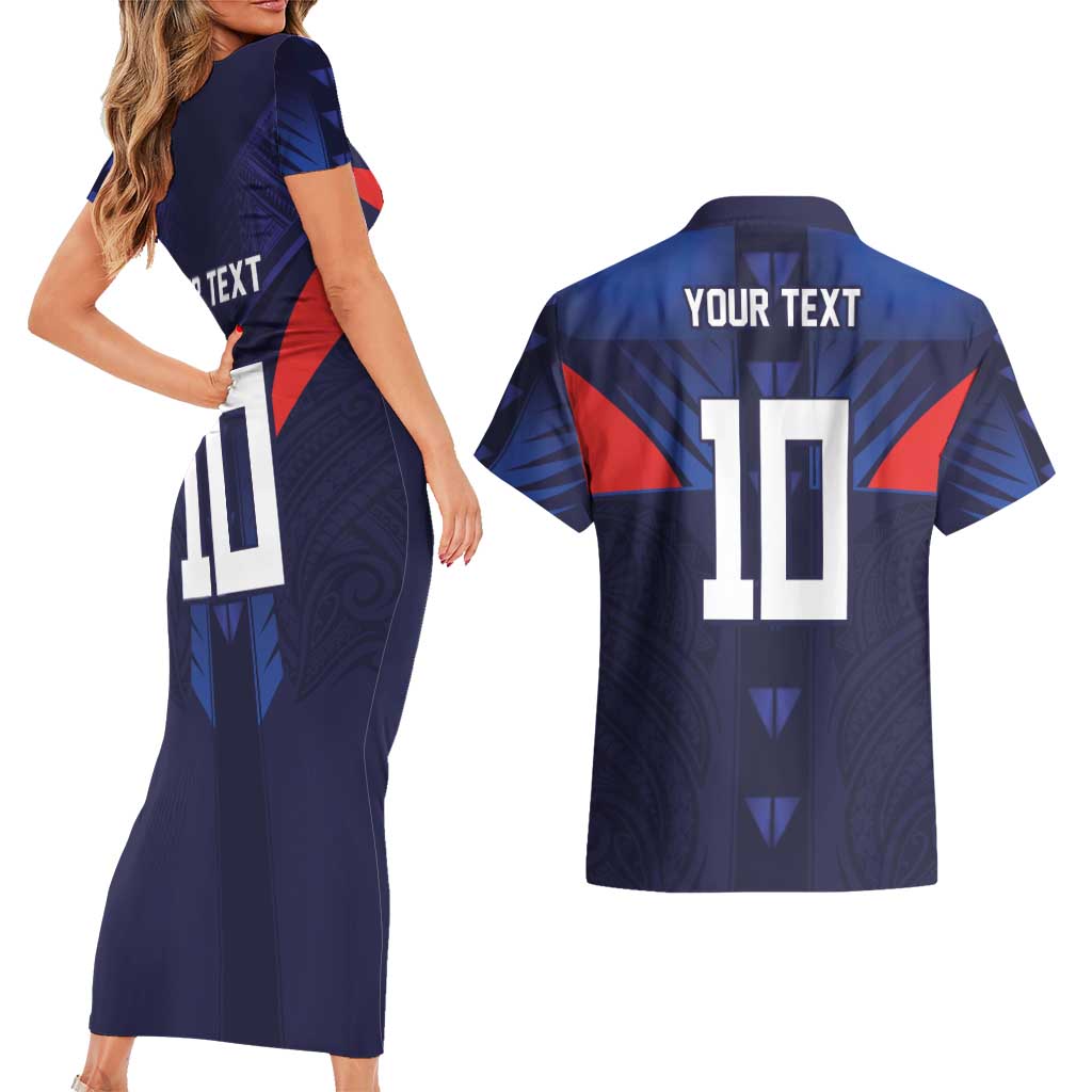 Custom Rugby Samoa Couples Matching Short Sleeve Bodycon Dress and Hawaiian Shirt Siva Tau Spirit Sporty Vibes LT03 - Polynesian Pride