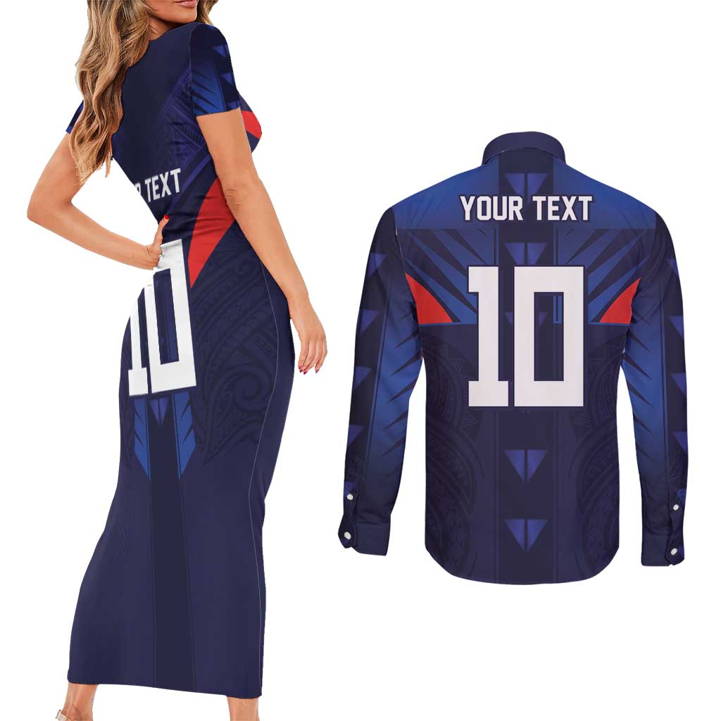 Custom Rugby Samoa Couples Matching Short Sleeve Bodycon Dress and Long Sleeve Button Shirt Siva Tau Spirit Sporty Vibes LT03 - Polynesian Pride