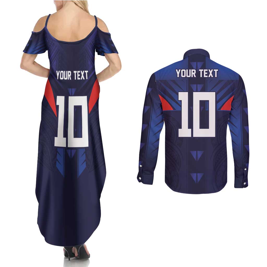 Custom Rugby Samoa Couples Matching Summer Maxi Dress and Long Sleeve Button Shirt Siva Tau Spirit Sporty Vibes - Polynesian Pride