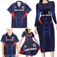 Custom Rugby Samoa Family Matching Long Sleeve Bodycon Dress and Hawaiian Shirt Siva Tau Spirit Sporty Vibes LT03 - Polynesian Pride