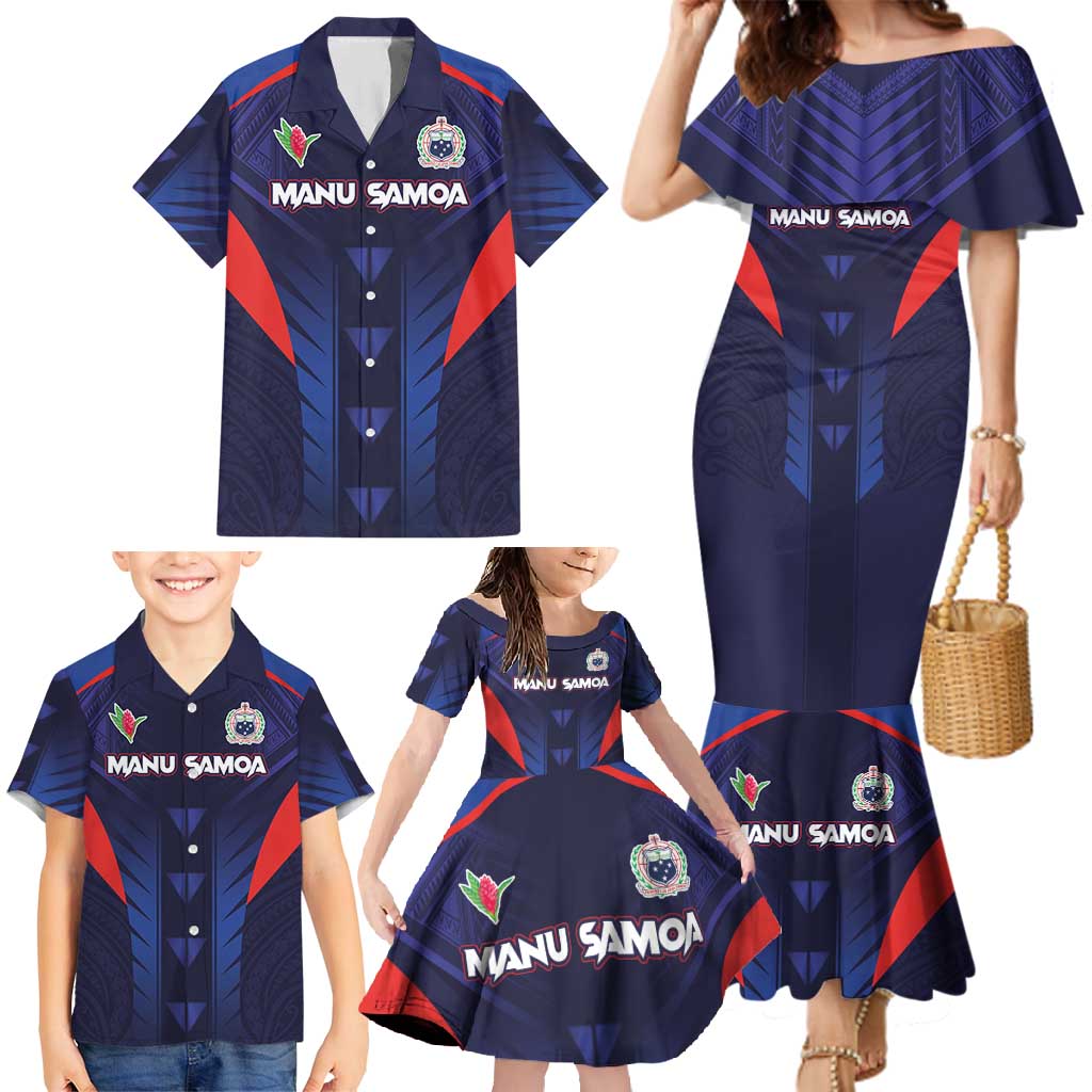 Custom Rugby Samoa Family Matching Mermaid Dress and Hawaiian Shirt Siva Tau Spirit Sporty Vibes LT03 - Polynesian Pride