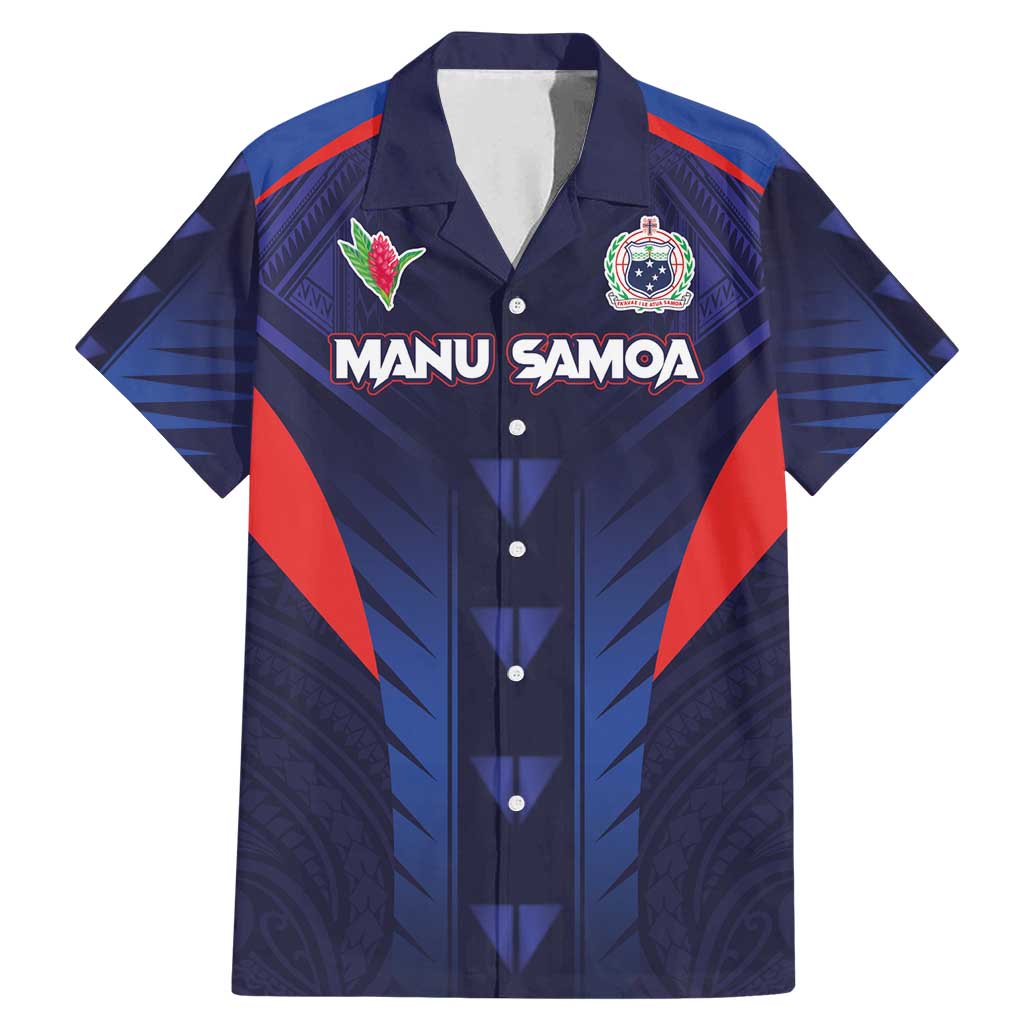 Custom Rugby Samoa Family Matching Mermaid Dress and Hawaiian Shirt Siva Tau Spirit Sporty Vibes LT03 Dad's Shirt - Short Sleeve Navy - Polynesian Pride