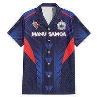 Custom Rugby Samoa Family Matching Mermaid Dress and Hawaiian Shirt Siva Tau Spirit Sporty Vibes LT03 Dad's Shirt - Short Sleeve Navy - Polynesian Pride