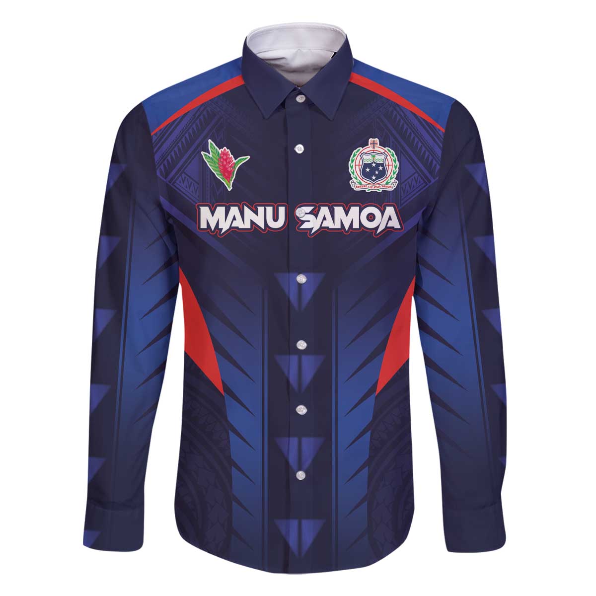 Custom Rugby Samoa Family Matching Off The Shoulder Long Sleeve Dress and Hawaiian Shirt Siva Tau Spirit Sporty Vibes LT03 Dad's Shirt - Long Sleeve Navy - Polynesian Pride