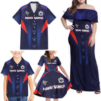 Custom Rugby Samoa Family Matching Off Shoulder Maxi Dress and Hawaiian Shirt Siva Tau Spirit Sporty Vibes LT03 - Polynesian Pride
