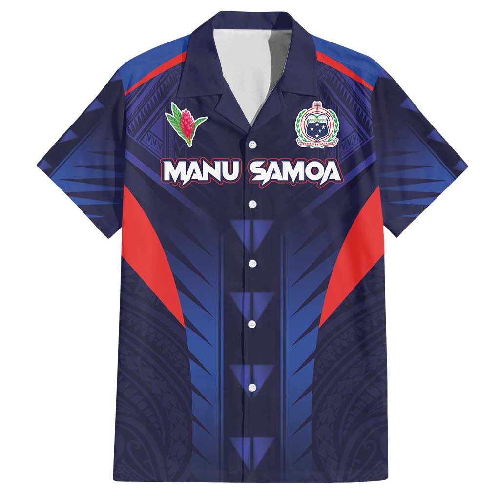 Custom Rugby Samoa Family Matching Puletasi and Hawaiian Shirt Siva Tau Spirit Sporty Vibes LT03 Dad's Shirt - Short Sleeve Navy - Polynesian Pride