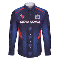 Custom Rugby Samoa Family Matching Puletasi and Hawaiian Shirt Siva Tau Spirit Sporty Vibes LT03 Dad's Shirt - Long Sleeve Navy - Polynesian Pride