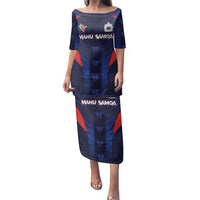 Custom Rugby Samoa Family Matching Puletasi and Hawaiian Shirt Siva Tau Spirit Sporty Vibes LT03 Mom's Dress Navy - Polynesian Pride