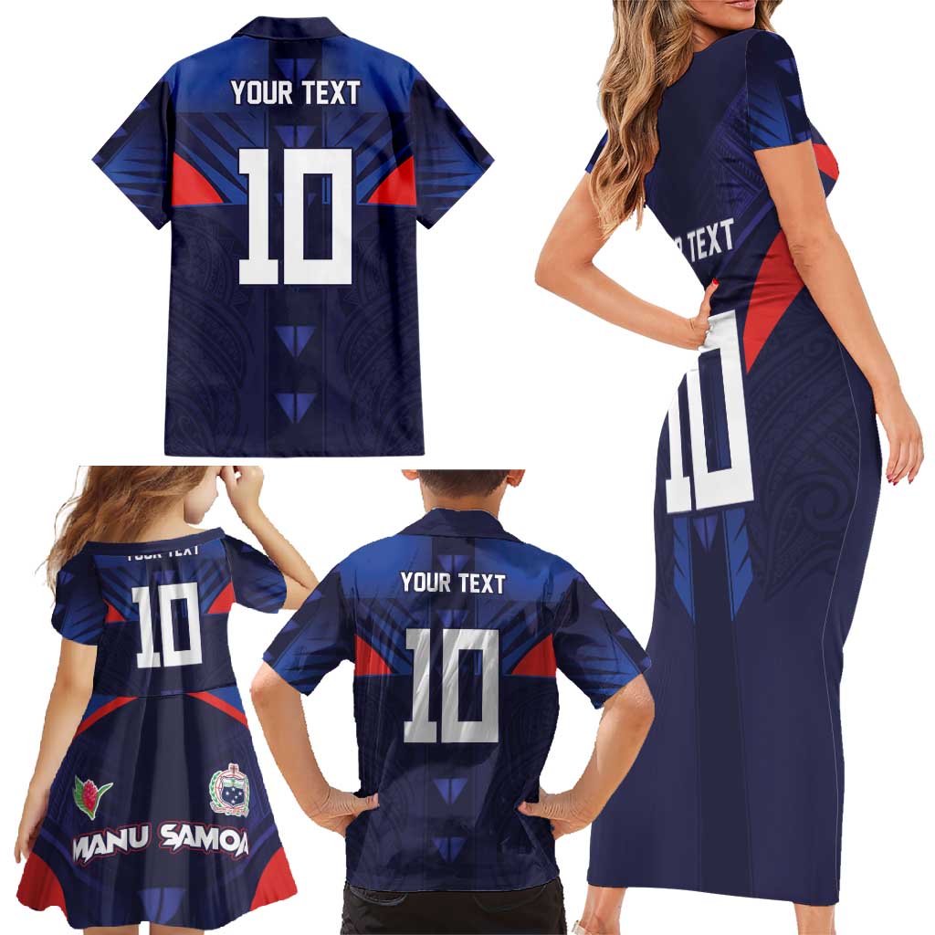 Custom Rugby Samoa Family Matching Short Sleeve Bodycon Dress and Hawaiian Shirt Siva Tau Spirit Sporty Vibes LT03 - Polynesian Pride
