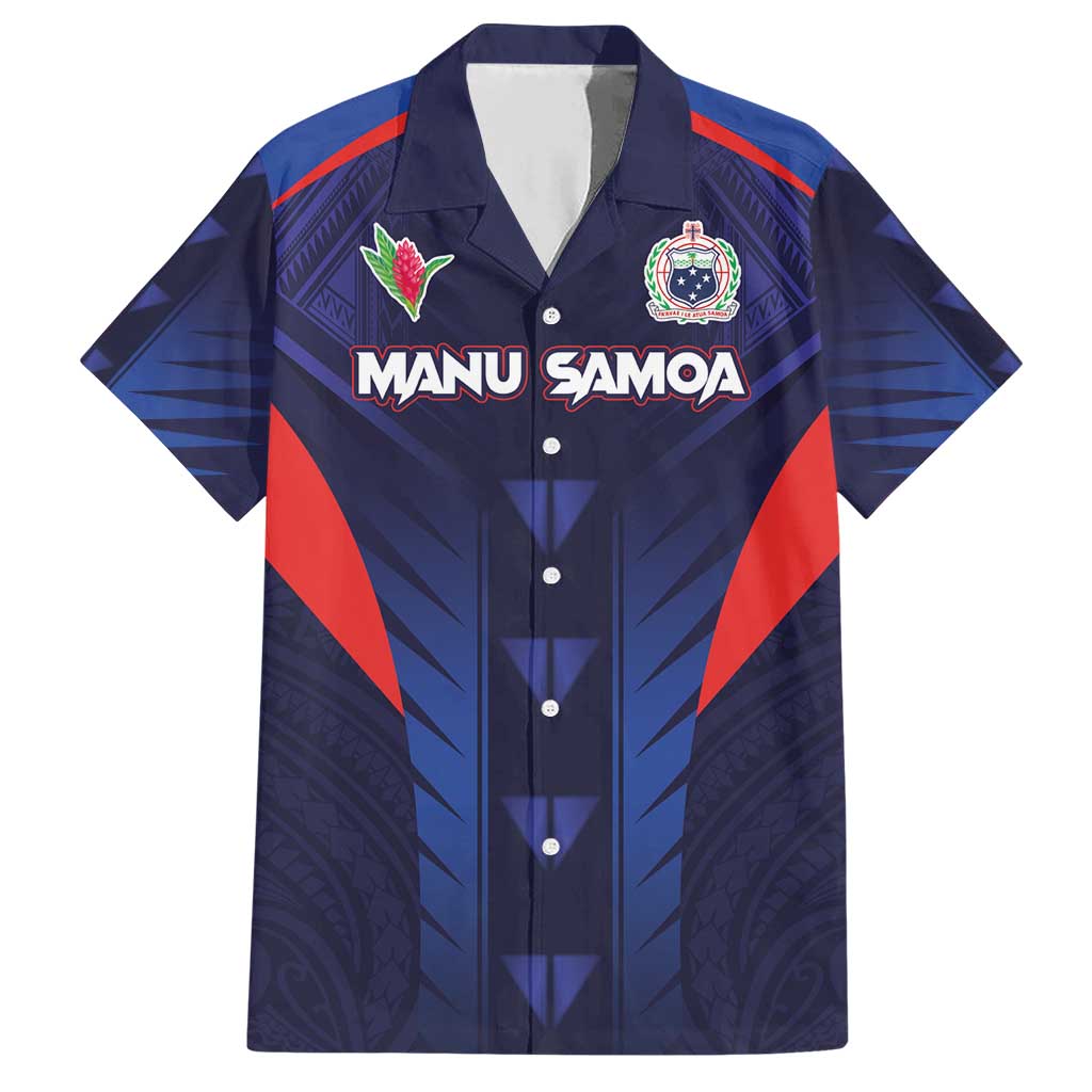 Custom Rugby Samoa Family Matching Short Sleeve Bodycon Dress and Hawaiian Shirt Siva Tau Spirit Sporty Vibes LT03 Dad's Shirt - Short Sleeve Navy - Polynesian Pride