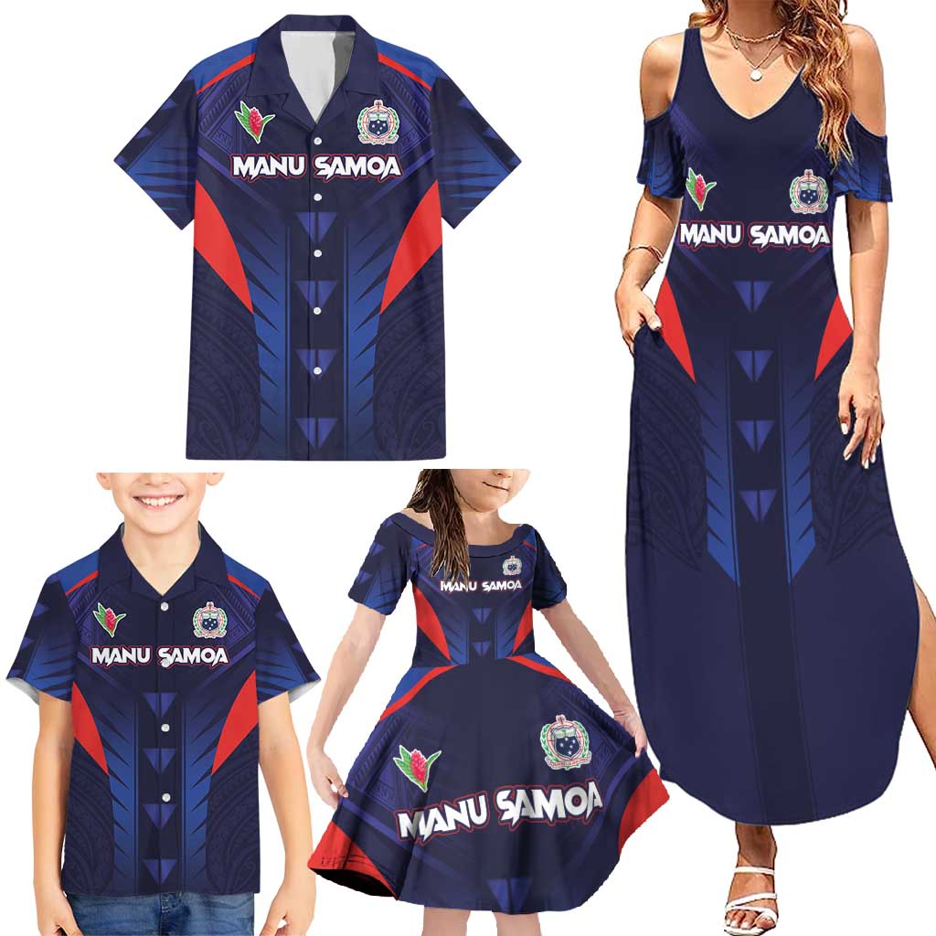 Custom Rugby Samoa Family Matching Summer Maxi Dress and Hawaiian Shirt Siva Tau Spirit Sporty Vibes LT03 - Polynesian Pride