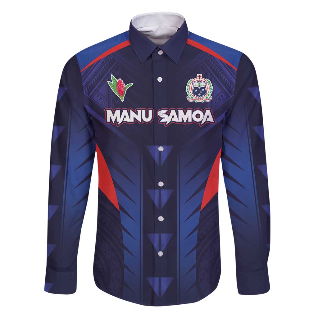 Custom Rugby Samoa Family Matching Summer Maxi Dress and Hawaiian Shirt Siva Tau Spirit Sporty Vibes LT03 Dad's Shirt - Long Sleeve Navy - Polynesian Pride