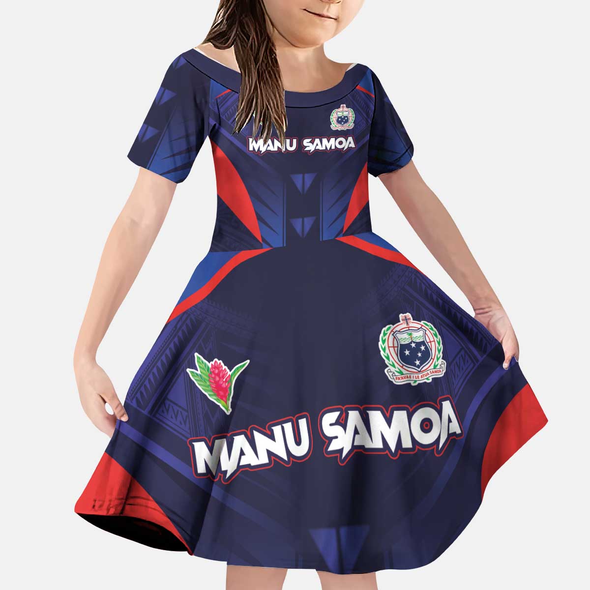 Custom Rugby Samoa Kid Short Sleeve Dress Siva Tau Spirit Sporty Vibes - Polynesian Pride