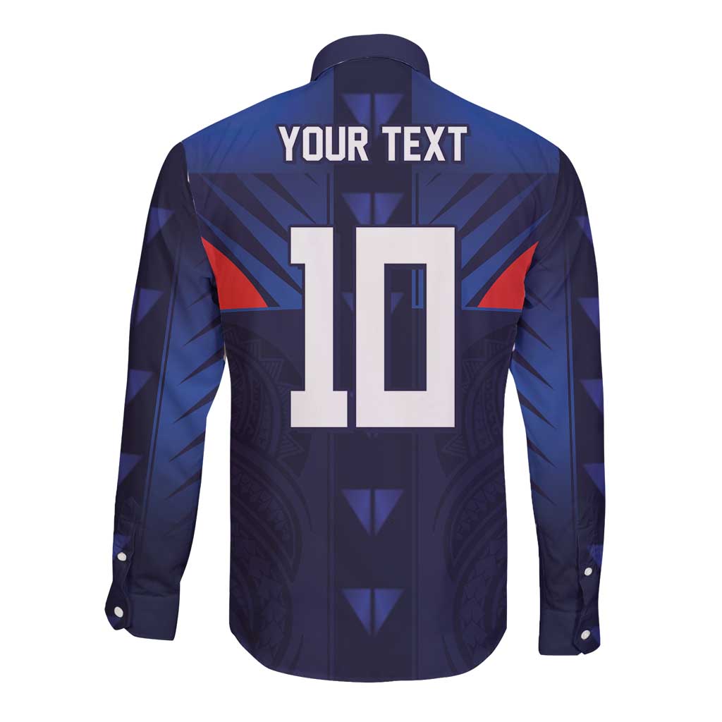 Custom Rugby Samoa Long Sleeve Button Shirt Siva Tau Spirit Sporty Vibes - Polynesian Pride