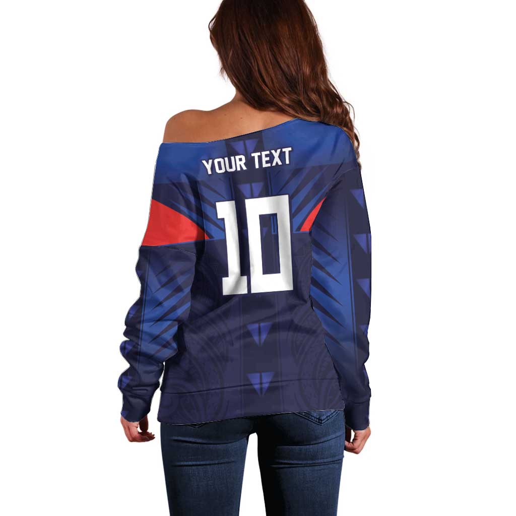 Custom Rugby Samoa Off Shoulder Sweater Siva Tau Spirit Sporty Vibes LT03 - Polynesian Pride