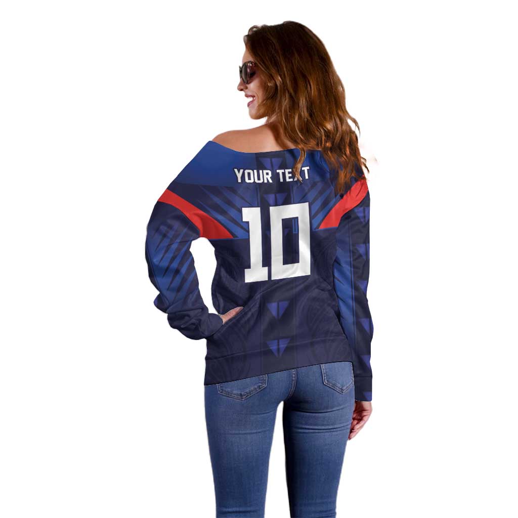 Custom Rugby Samoa Off Shoulder Sweater Siva Tau Spirit Sporty Vibes LT03 - Polynesian Pride
