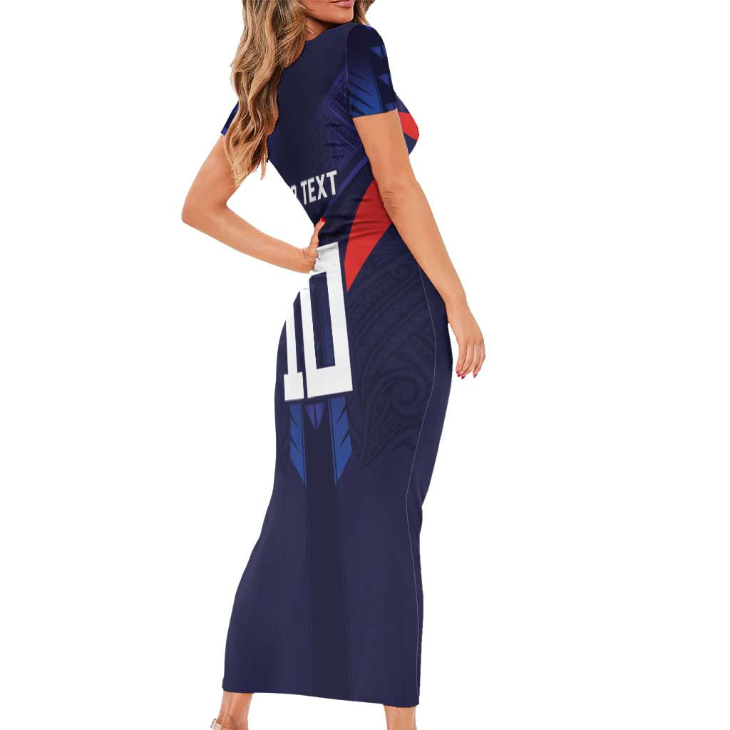 Custom Rugby Samoa Short Sleeve Bodycon Dress Siva Tau Spirit Sporty Vibes - Polynesian Pride
