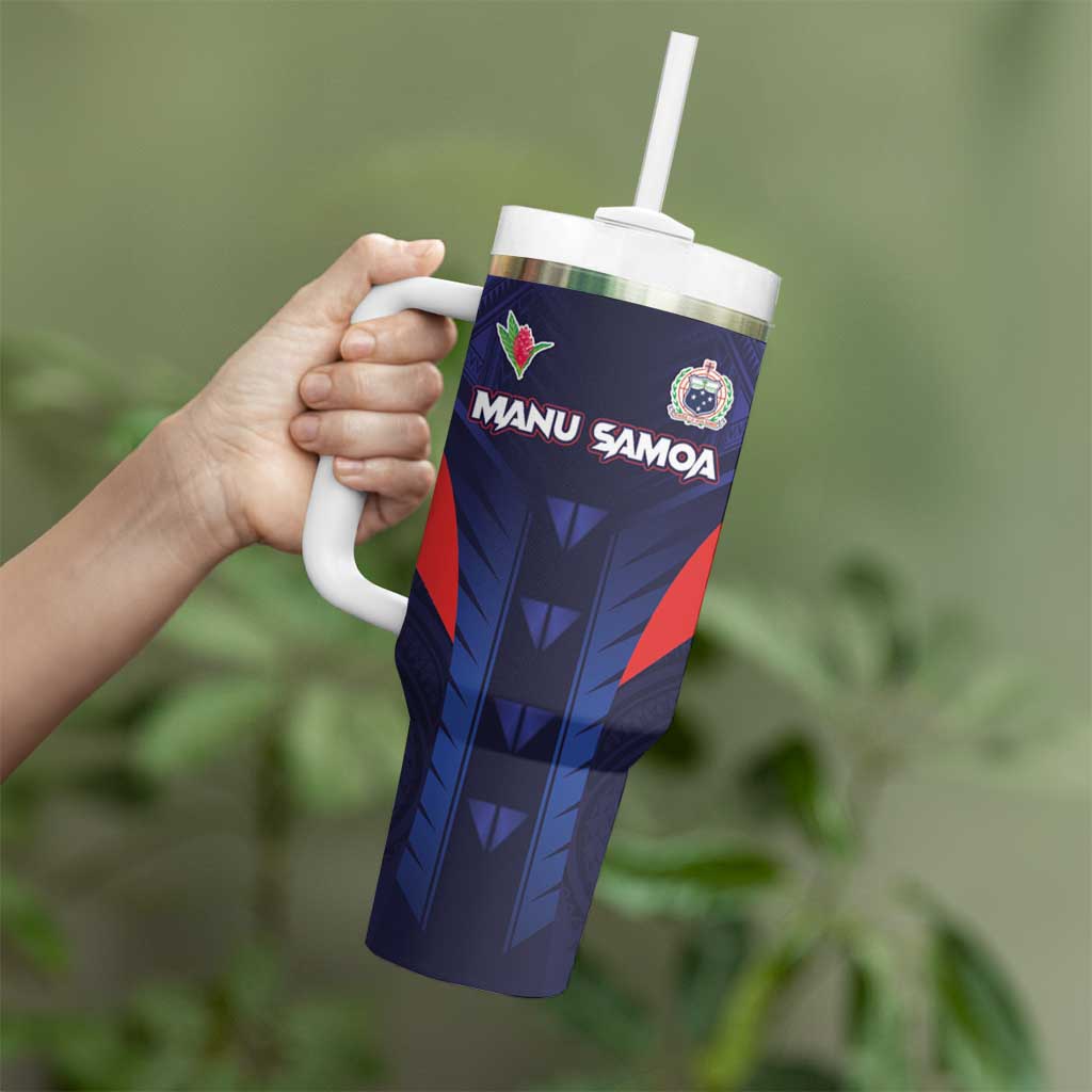 Custom Rugby Samoa Tumbler With Handle Siva Tau Spirit Sporty Vibes - Polynesian Pride