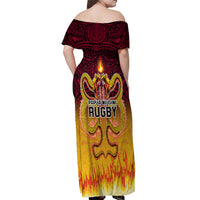 PNG Port Moresby Vipers Rugby Off Shoulder Maxi Dress Fire Vipers Mix PNG Bird Polynesian Tattoo LT03 - Polynesian Pride