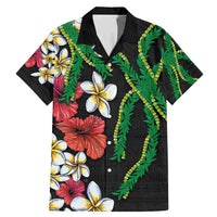 Hawaiian Tropical Flowers and Maile Pikake Family Matching Mermaid Dress and Hawaiian Shirt Polynesian Tribal Pattern Black Color LT03 Dad's Shirt - Short Sleeve Black - Polynesian Pride