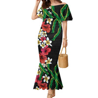 Hawaiian Tropical Flowers and Maile Pikake Family Matching Mermaid Dress and Hawaiian Shirt Polynesian Tribal Pattern Black Color LT03 Mom's Dress Black - Polynesian Pride